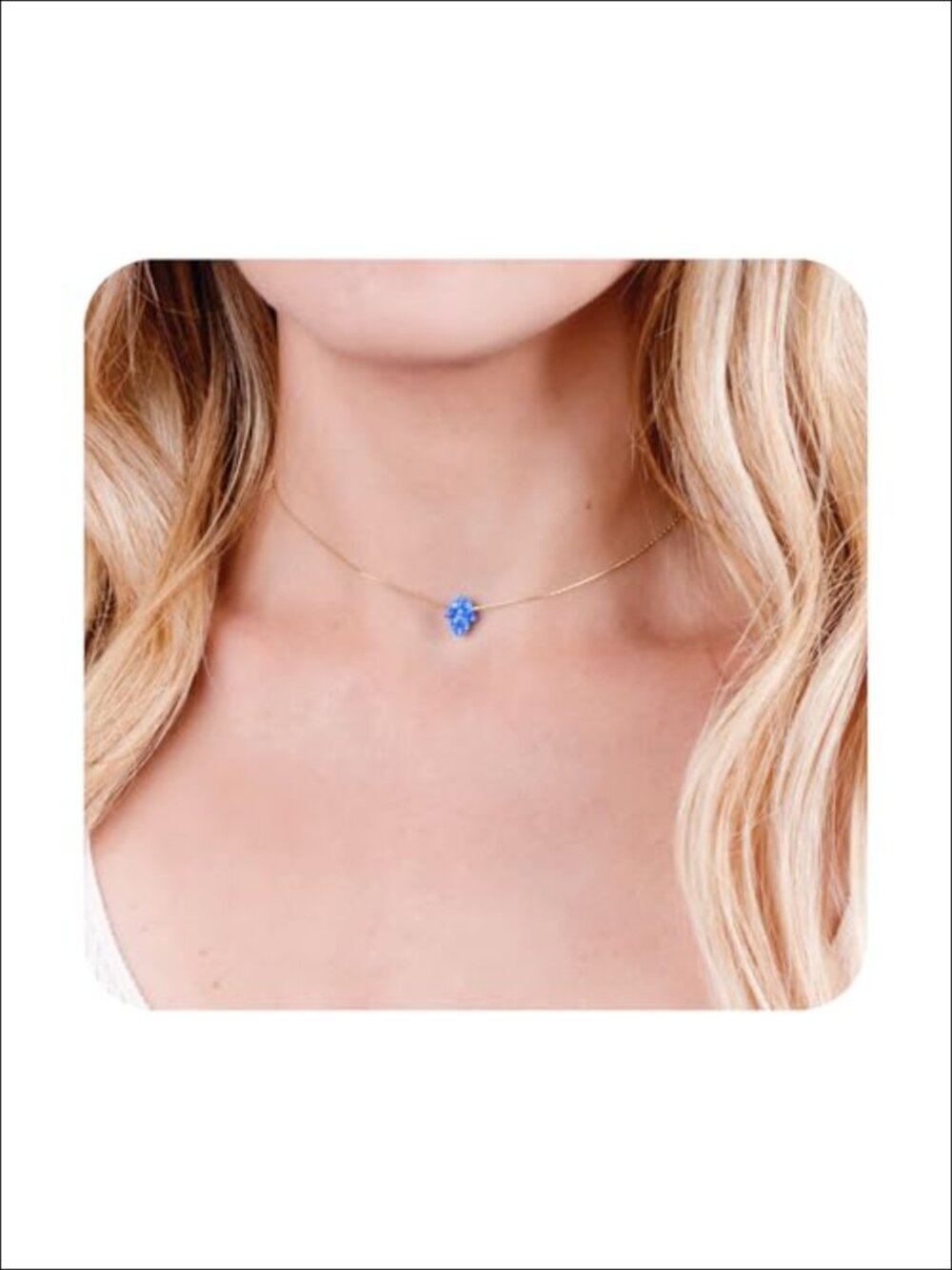 14K Gold Filled Opal Hamsa Choker Necklace - Protective Charm Thin Chain
